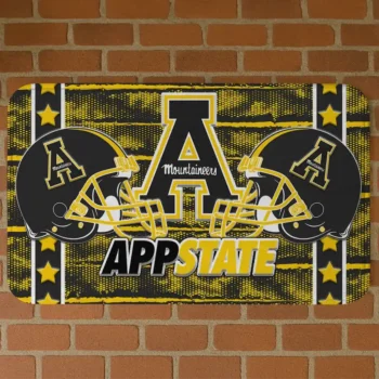 Appalachian State Mountaineers Helmet Illustration Black Doormat