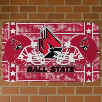 Ball State Cardinals Helmet Illustration Red Doormat