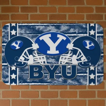 BYU Cougars Helmet Illustration Blue Doormat