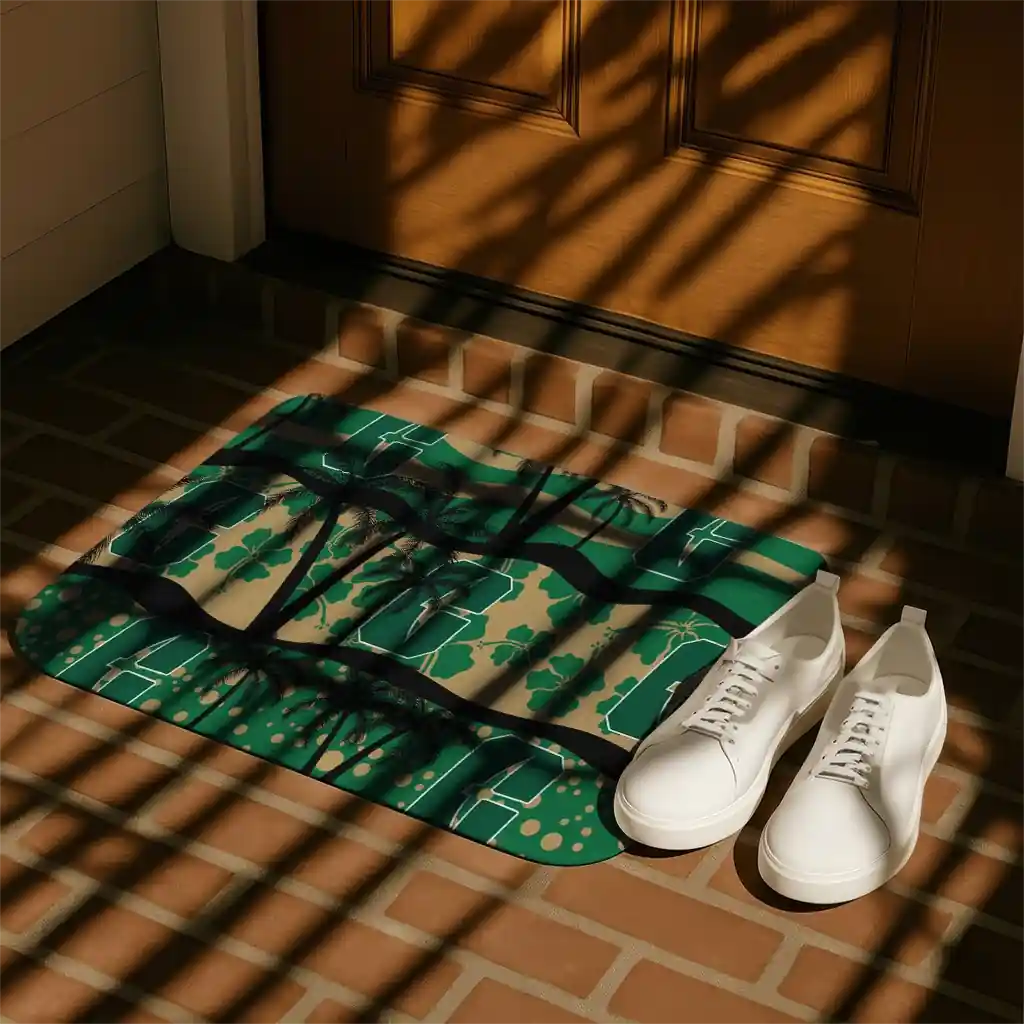 charlotte-49ers-palm-silhouette-green-black-doormat-trendy.webp