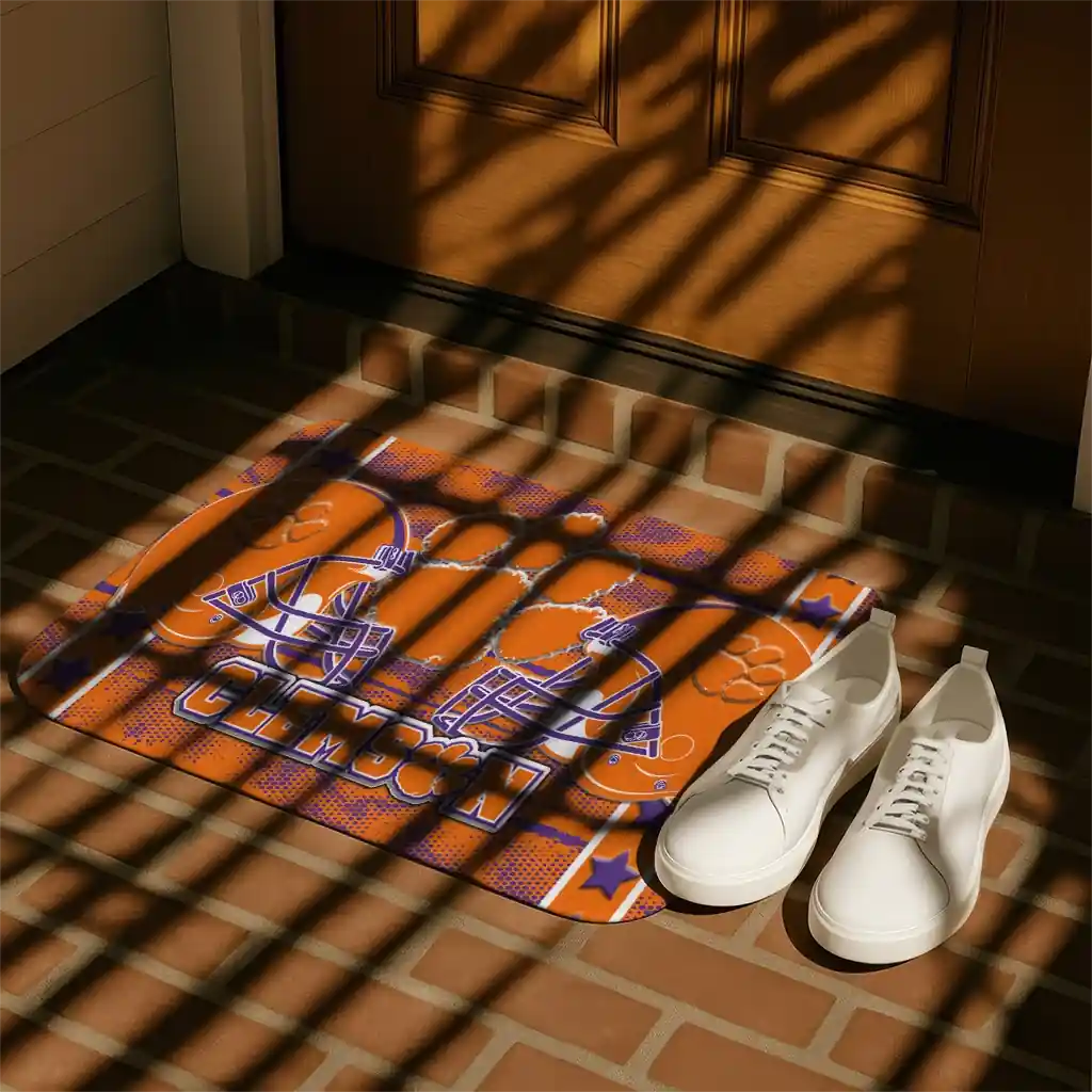 clemson-tigers-helmet-illustration-orange-doormat-trendy.webp