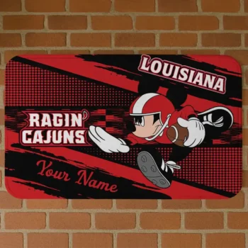 Custom Louisiana Ragin' Cajuns Mickey Quarterback Red Black Doormat