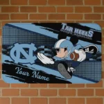 Custom North Carolina Tar Heels Mickey Quarterback Light Blue Black Doormat