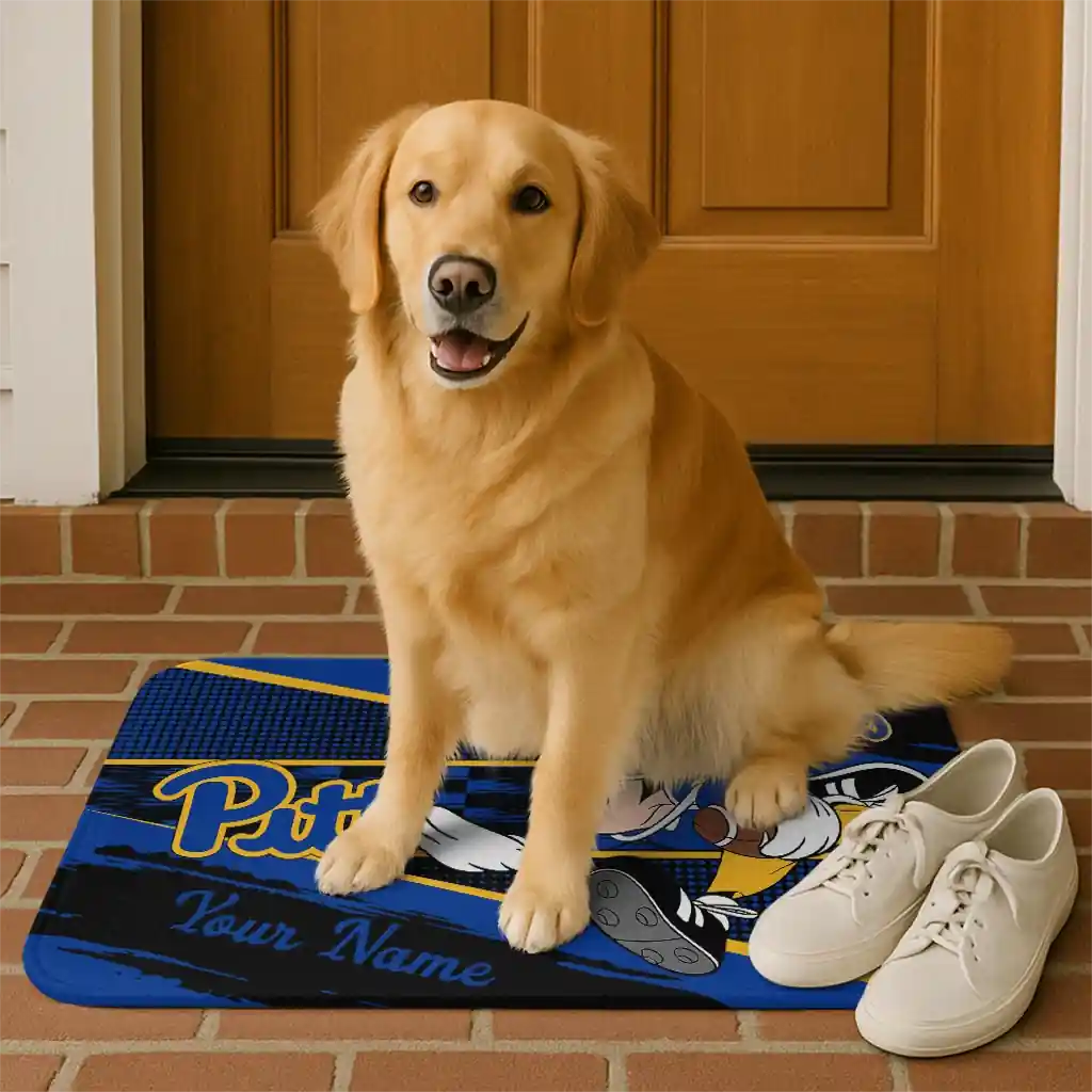 custom-pittsburgh-panthers-mickey-quarterback-royal-blue-black-doormat-high-quality.webp