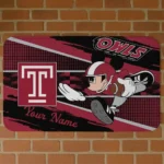 Custom Temple Owls Mickey Quarterback Red Black Doormat
