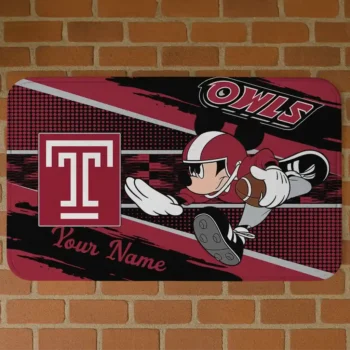 Custom Temple Owls Mickey Quarterback Red Black Doormat