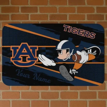 Customized Auburn Tigers Mickey Quarterback Navy Blue Black Doormat