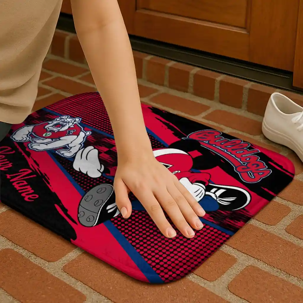 customized-fresno-state-bulldogs-mickey-quarterback-red-black-doormat-premium-grade.webp