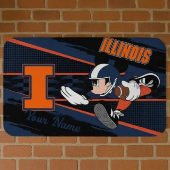 Customized Illinois Fighting Illini Mickey Quarterback Blue Black Doormat