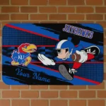 Customized Kansas Jayhawks Mickey Quarterback Blue Black Doormat