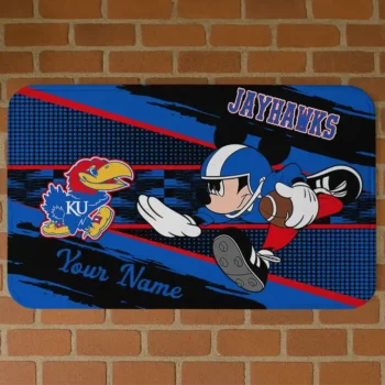 Customized Kansas Jayhawks Mickey Quarterback Blue Black Doormat