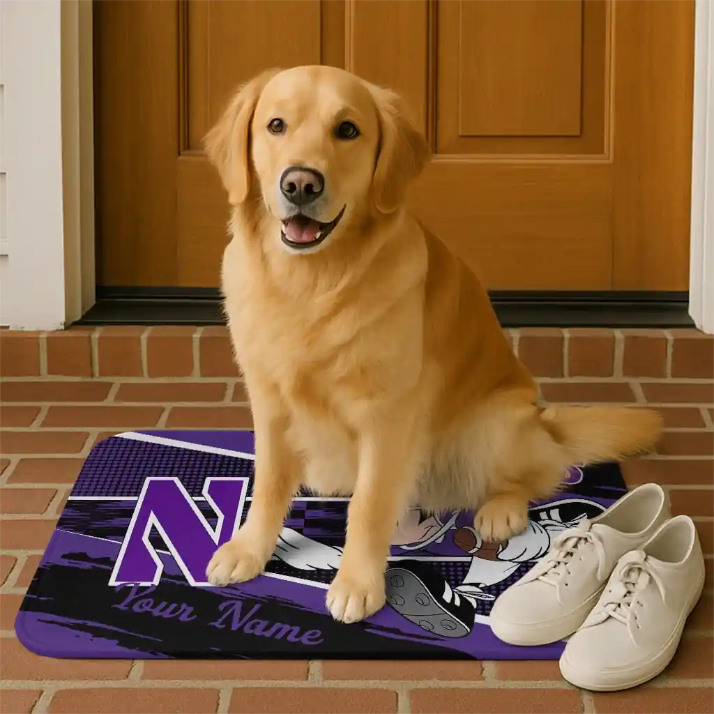 customized-northwestern-wildcats-mickey-quarterback-purple-black-doormat-high-quality.webp