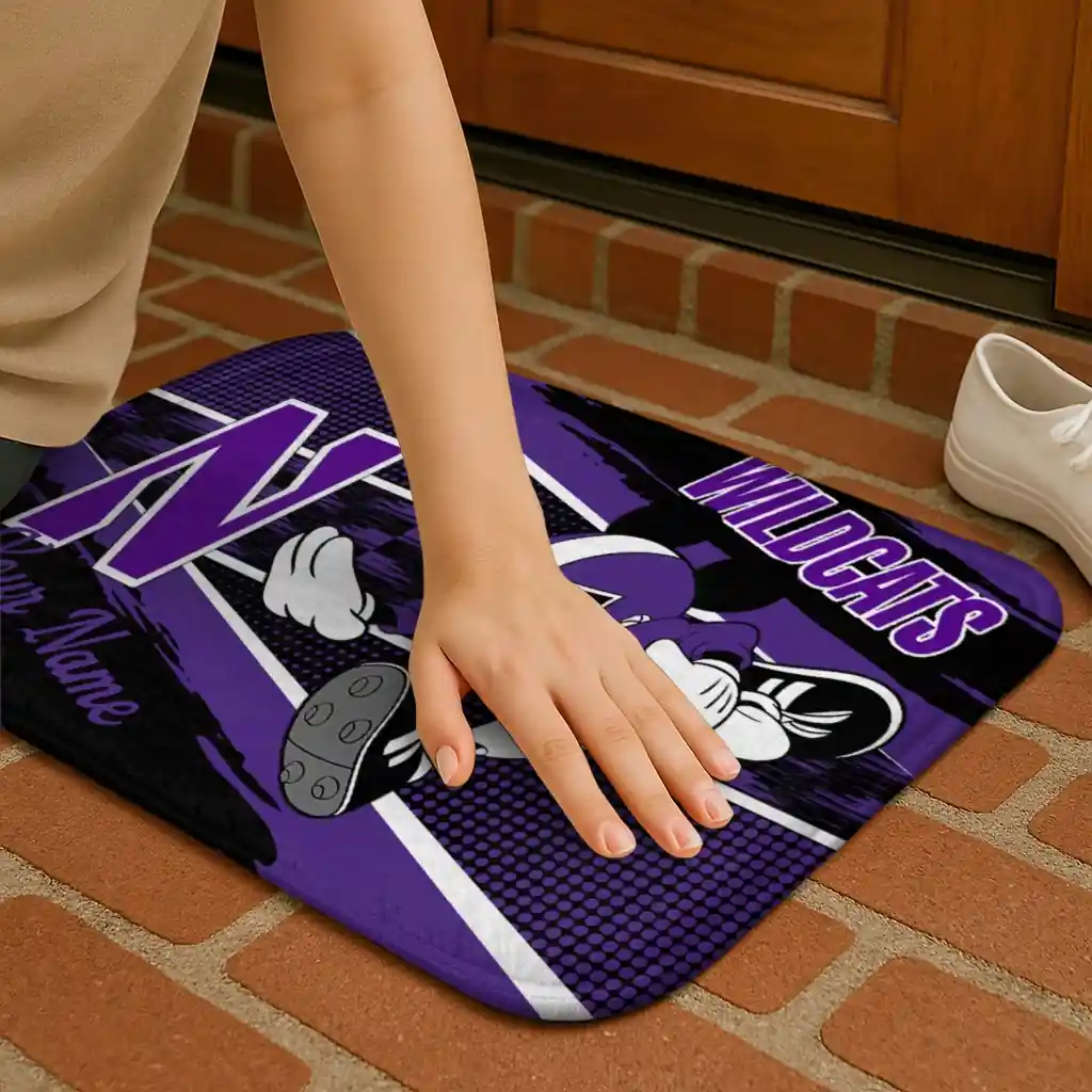 customized-northwestern-wildcats-mickey-quarterback-purple-black-doormat-premium-grade.webp