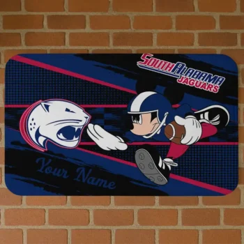 Customized South Alabama Jaguars Mickey Quarterback Blue Black Doormat