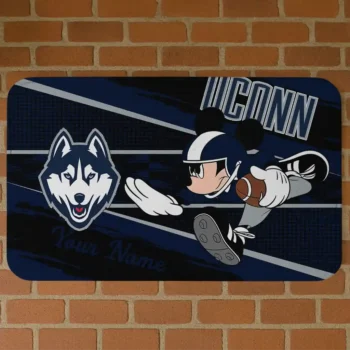 Customized UConn Huskies Mickey Quarterback Blue Black Doormat