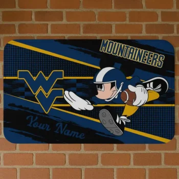 Customized West Virginia Mountaineers Mickey Quarterback Blue Black Doormat