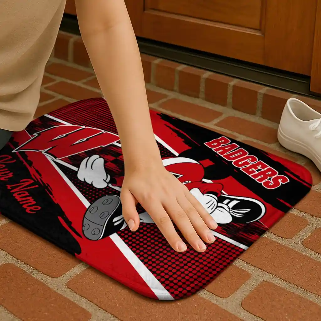 customized-wisconsin-badgers-mickey-quarterback-red-black-doormat-premium-grade.webp