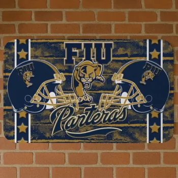FIU Panthers Helmet Illustration Blue Doormat