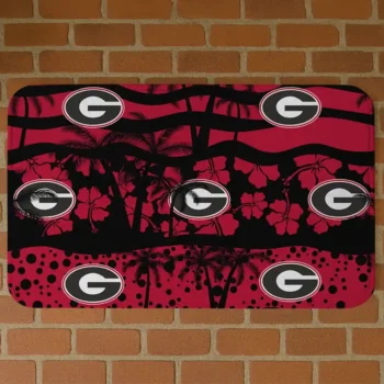 Georgia Bulldogs Palm Silhouette Red Black Doormat