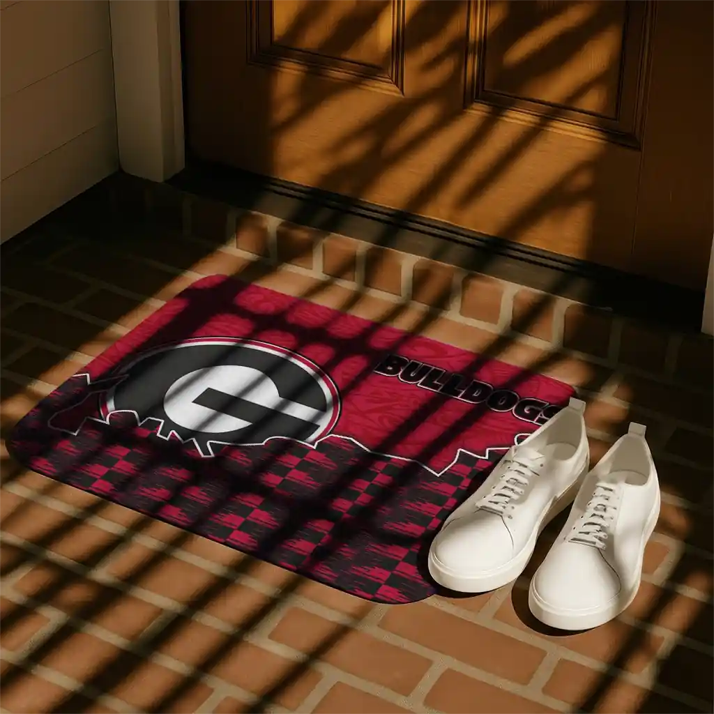 georgia-bulldogs-tribal-detailing-red-black-doormat-trendy.webp