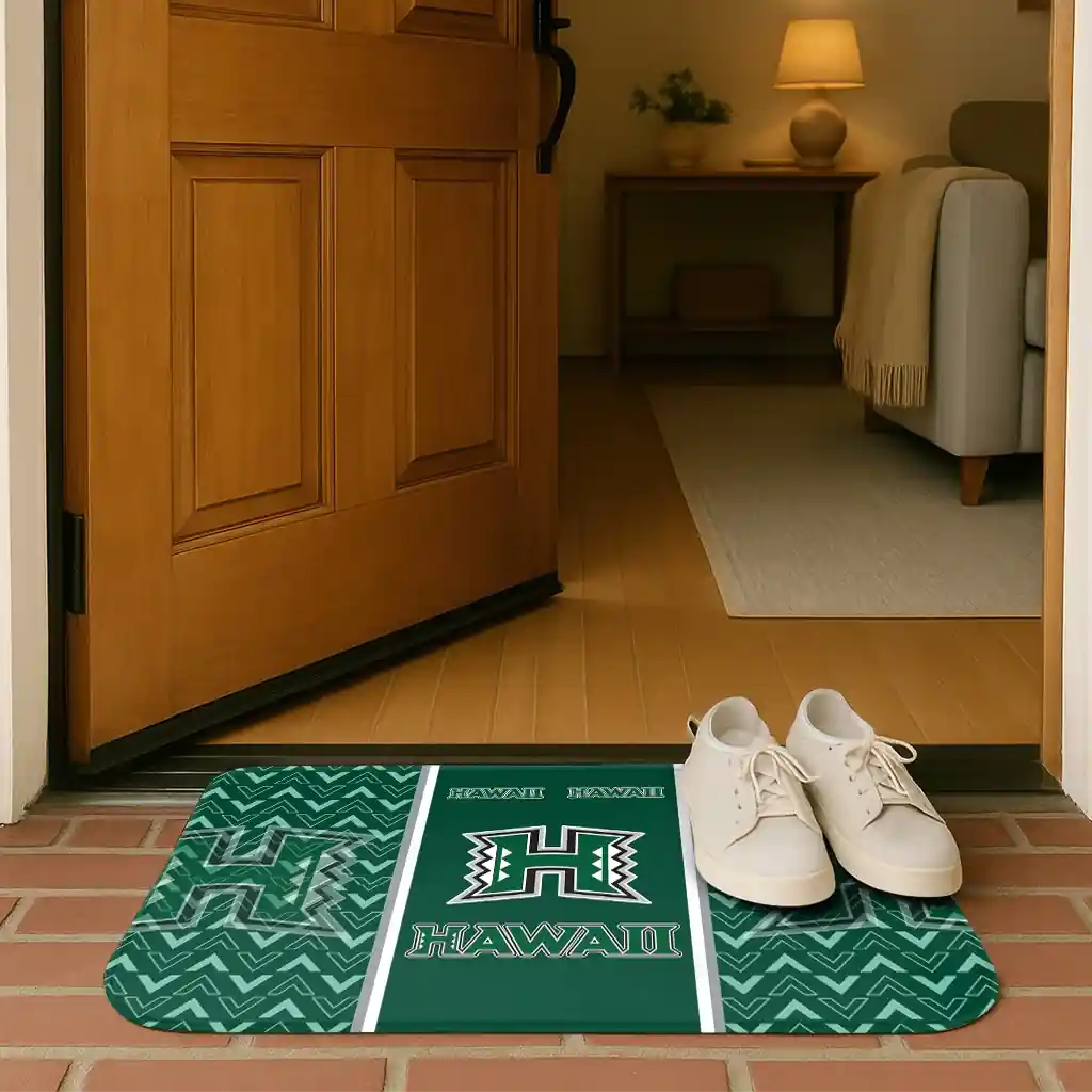 hawaii-rainbow-warriors-chevron-stack-green-doormat-fashion-forward.webp