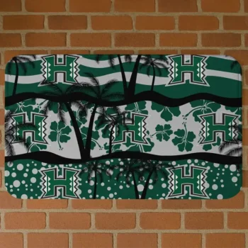 Hawaii Rainbow Warriors Palm Silhouette Green Black Doormat