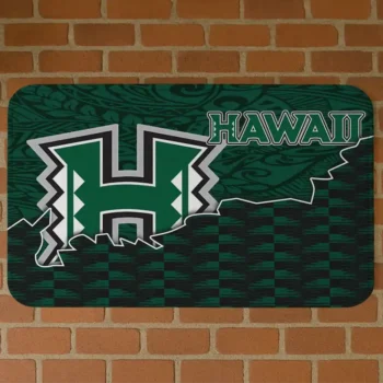 Hawaii Rainbow Warriors Tribal Detailing Green Black Doormat