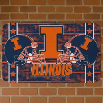 Illinois Fighting Illini Helmet Illustration Blue Doormat