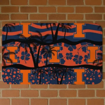 Illinois Fighting Illini Palm Silhouette Blue Black Doormat