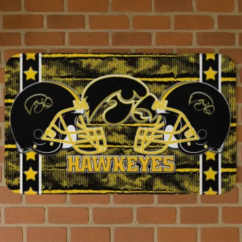Iowa Hawkeyes Helmet Illustration Black Doormat