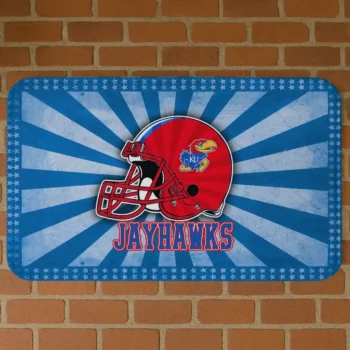 Kansas Jayhawks Helmet Centerpiece Blue Doormat