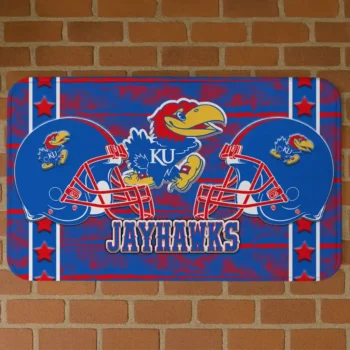 Kansas Jayhawks Helmet Illustration Blue Doormat