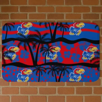 Kansas Jayhawks Palm Silhouette Blue Black Doormat