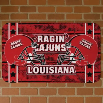 Louisiana Ragin' Cajuns Helmet Illustration Red Doormat