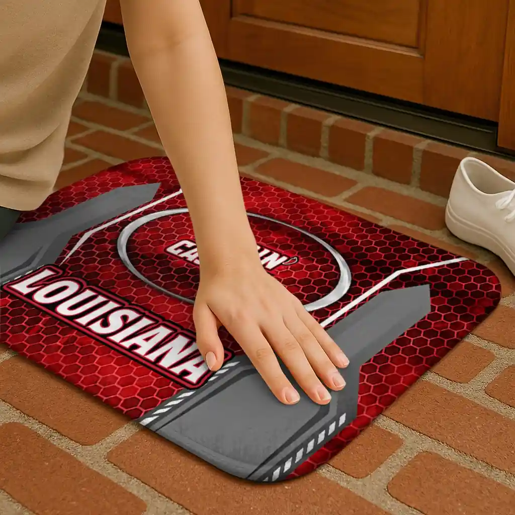 louisiana-ragin-cajuns-hexagon-oval-red-doormat-premium-grade.webp