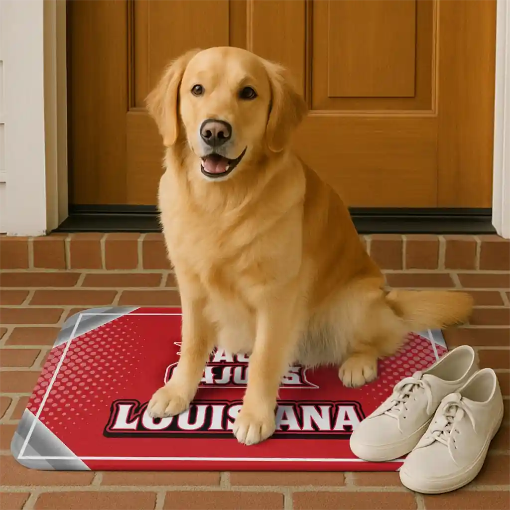 louisiana-ragin-cajuns-silver-halftone-red-doormat-high-quality.webp