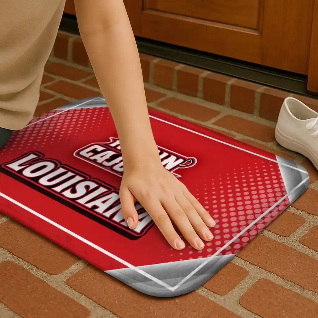louisiana-ragin-cajuns-silver-halftone-red-doormat-premium-grade.webp