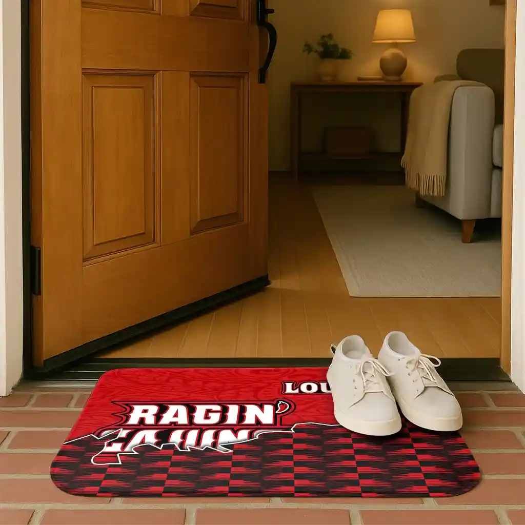 louisiana-ragin-cajuns-tribal-detailing-red-black-doormat-fashion-forward.webp