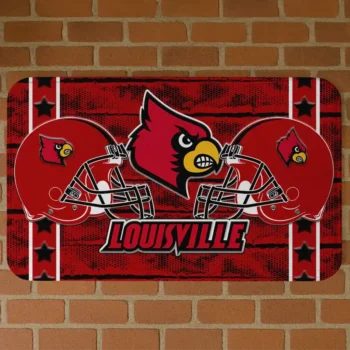 Louisville Cardinals Helmet Illustration Red Doormat