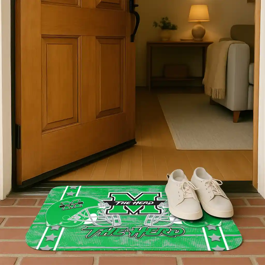 marshall-thundering-herd-helmet-illustration-green-doormat-fashion-forward.webp