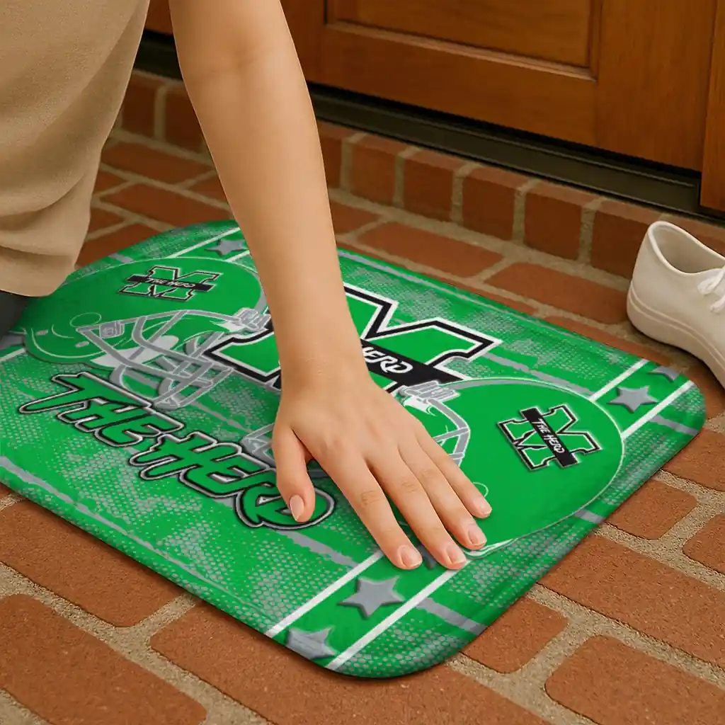 marshall-thundering-herd-helmet-illustration-green-doormat-premium-grade.webp