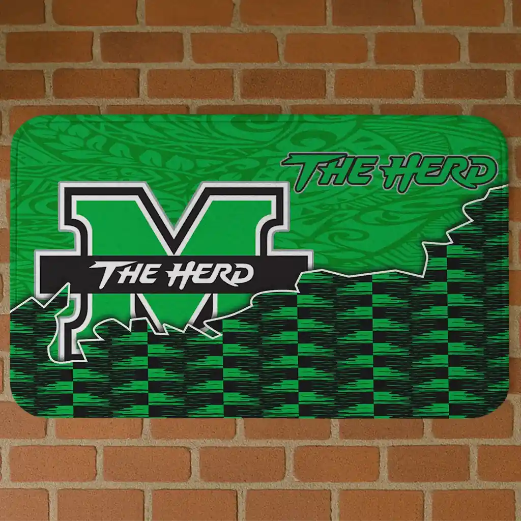 marshall-thundering-herd-tribal-detailing-green-black-doormat-best-selling.webp marshall thundering herd tribal detailing green black doormat best selling