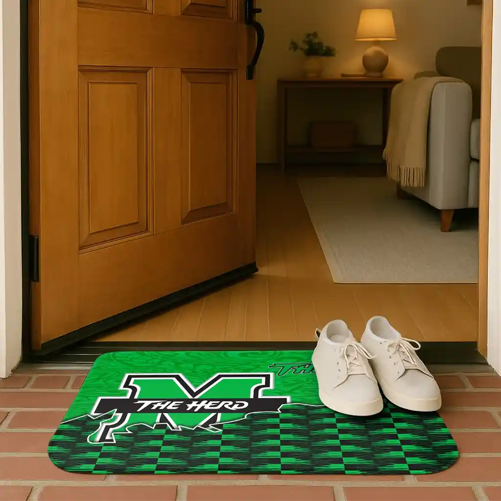 marshall-thundering-herd-tribal-detailing-green-black-doormat-fashion-forward.webp