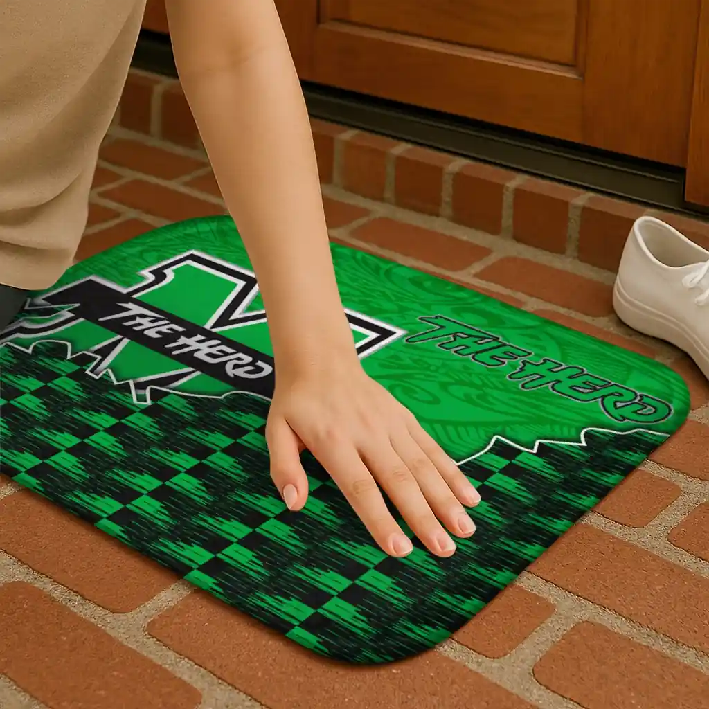 marshall-thundering-herd-tribal-detailing-green-black-doormat-premium-grade.webp