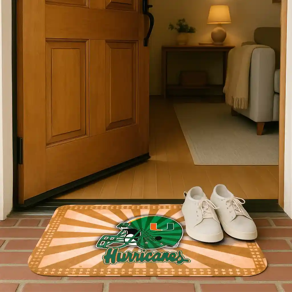 miami-hurricanes-helmet-centerpiece-orange-doormat-fashion-forward.webp