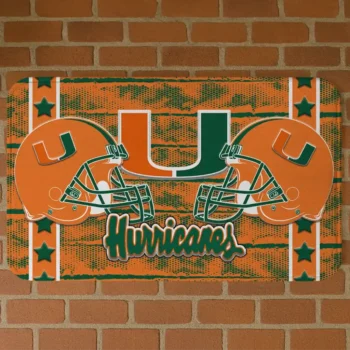 Miami Hurricanes Helmet Illustration Orange Doormat
