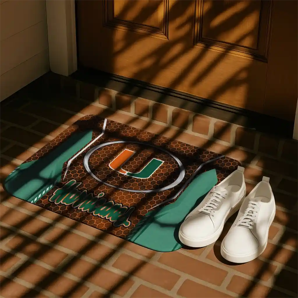 miami-hurricanes-hexagon-oval-orange-doormat-trendy.webp