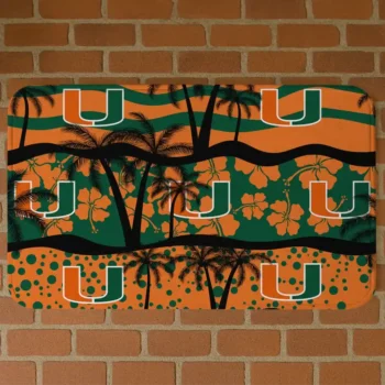Miami Hurricanes Palm Silhouette Orange Black Doormat