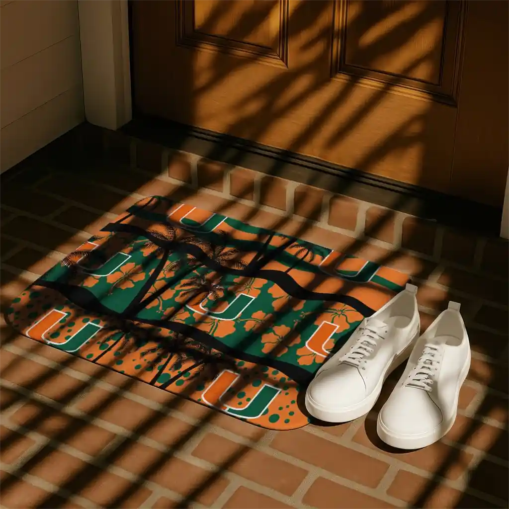 miami-hurricanes-palm-silhouette-orange-black-doormat-trendy.webp