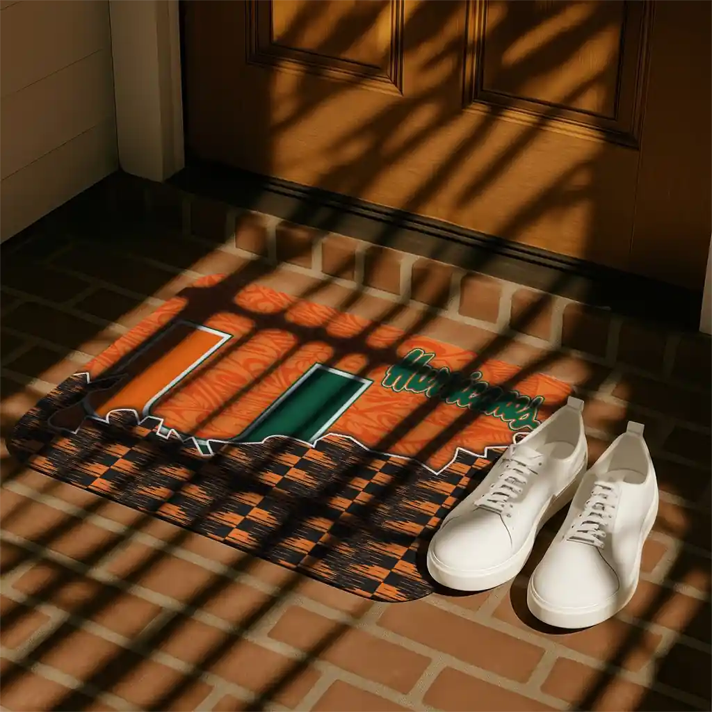 miami-hurricanes-tribal-detailing-orange-black-doormat-trendy.webp